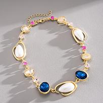 Crystal Oval Water Drop Simulation Pearl Adjustable Necklace Women Jewelry Accessory