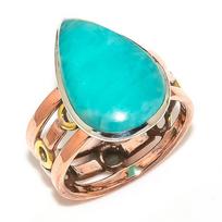 Natural Amazonite Gemstone Two Tone 925 Sterling Silver Jewelry Ring S.9.5 T8g47 blue