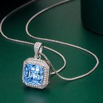 BELLA BOX Square Pendant Necklace Multiple Colour Fashion Wedding Engagement Jewelry Single pendant mėlyna
