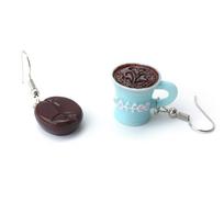 Jewelry Women Funny Asymmetric Coffee Bean Cup Drink Drop Dangle Hook Earrings AVE one size
