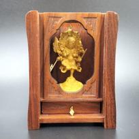 Wooden Buddha Statue Ushnishavijaya + Small Buddhist Altar, Esoteric Buddhism (God of the Toilet), Guardian Deity of the Bathroom, Wood Carving