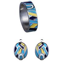Classic  Set for Women Pure Fashion Blue Flower Enamel Earrings Ring Set Trendy Fine  Handmade  Sets 9