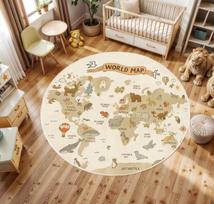 Kids Road Map Rug Round Play Mat for Nursery or Town Map Roadway Oval Mat Kids Room Rug Decor Round Carpet-White Playroom Mat 100cm