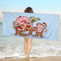 Strawberry Shortcake Girl Microfiber Beach Towel Absorbent Quick Dry Soft Towel for Yoga Swimming Resort Camping W30*H60(CM)
