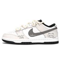 Nike Dunk Black White, Milk Gray Cute Cat Leather Abrasion Resistant Slip Resistant Low top Skateboard Shoes Unisex HF5441-100(Team887-) 35.5