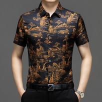 Men's Summer Hong Kong Style Loose Collar Top Men's Short Sleeved Shirt Men's Shirt 2XL auksas