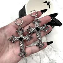 Large Silver Tone Gothic Jewel Cross Earrings, Cross Earrings, Floral Cross, Gothic, Witchy, Vampire Jewellery, Large Cross