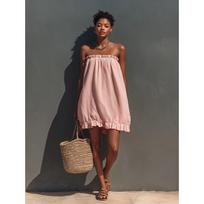Women's Strapless Ruffle Hem Tube Dress Casual Loose A Line Mini Dress S
