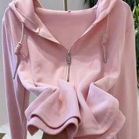 Women's Hooded Long Sleeve Crop Hoodie Slim Fit Elegant Commuter T-Shirt Solid Half Zip Irregular Hem Casual Top M