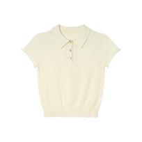 Women's Polo Collar Short Sleeve Knit Top Slim Fit Commuter Crop Blouse S