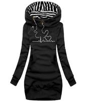 Women's Hooded Long Sleeve Sweatshirt Dress Slim Fit Street Style Heart Print Pocket Hoodie Tunic Dress S