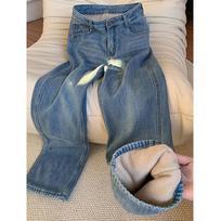 Women's High Waist Wide Leg Jeans Loose Urban Straight Leg Trousers Winter Fleece Lined Washed Plus Size Denim Pants S