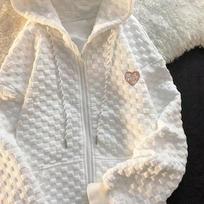 Women's Hooded Zip Up Hoodie Loose Fit Long Sleeve Casual Cropped Cardigan Waffle Knit Jacket M