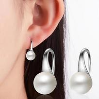 Korean fashion 925 Sterling Silver Earrings for Women Round Natural Freshwater Pearl Hook Dangle Drop Wedding Gifts Jewelry