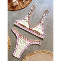 Handcrafted Bikini Crochet Multicolor Elasticized Swimsuit Monochrome Stretchable Ribbed Beachwear Sexy High Waisted Bikini S