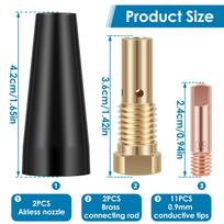 15Pcs Gasless Nozzle Tips Welding Kit 0.8/0.9mm Flux Core Gasless Nozzle Welding Tips Replacement for MIG Welder Welding Tools