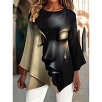 Beach casual comfortable cross hem asymmetric holiday gift women's round neck three-quarter sleeve T-shirt spring and summer S