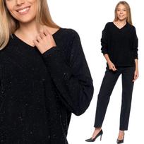 Elegant Women's Viscose Sweater, Loose Cut, with Sequins, MORAJ L/XL BLACK
