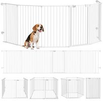 6 Panels Foldable Dog Playpen, Puppy Pen Crate with Door - White 123 x 102 x 90 cm
