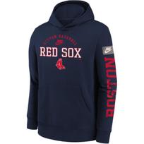 Nike x MLB Sweatshirt Letter Logo Print Fleece Lined Casual Hooded Long Sleeved Navy Blue Teenagers 3Z3B7NMB5-BOS L