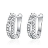 Sterling Cubic Zirconia Stud Earrings Women Geometric Cross Design Waterdrop Shape Fashion OL Style 925 Sterling Silver