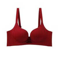 Women Red Comfort Seamless Wireless Push Up Bra Gather Side Support Anti Sagging Underwear S