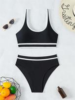 Bikini Women High Waist Swimsuit 2024 New Solid Bikinis Set Sexy Thong Swimwear Two Piece Summer Beach Wear Bathing Suit Female M