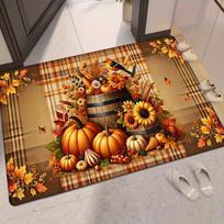 Thanksgiving Pumpkin Maple Leaf Rug Sponge Mat for Bedroom Kitchen Bathroom Laundry Room Fall Decor Flannel Entrance Room Decor 40x60cm