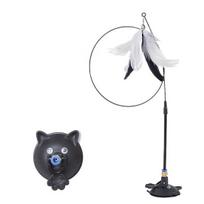 Yousheng Cat Tease Toy with Suction Cup Interactive Cat Toy Press Lock Sticks on Floors Cat Wand Toy Flexible Steel Wire Cat Feather rožinė