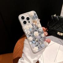 Korean Rhinestone Pearl Rose Phone Case for iPhone 16 Pro Max, 14 Plus, 13 - Luxurious Female Design iPhone 16 Pro Max
