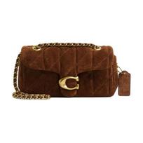 COACH Tabby 20 Quilted Suede Gold Logo Suede and Smooth Leather Shoulder Crossbody Bag Small Women's Dark Brown