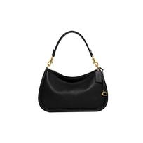 COACH Cary 28 solid color zipper metal buckle classic C logo leather shoulder crossbody bag large size women's black