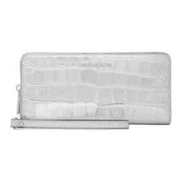 MICHAEL KORS Jet Set Travel Logo Zip Closure Crocodile Embossed Leather Wallet Women's Silver