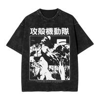 Vintage Washed T-Shirts Ghost In The Shell Print T Shirt Men Women Clothing Cotton Tee Shirt Summer Short Sleeve Streetwear S įvairiaspalvis