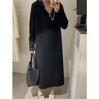 Women's Hooded Half Zip Long Sleeve Maxi Dress Loose Fit Solid Color Casual Pullover Sweatshirt Dress L