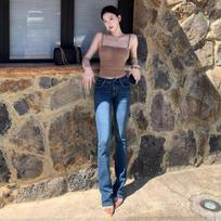 Women's Low Rise Flare Jeans Slim Fit Vintage Long Denim Pants with Hip Pads Dark Blue Bootcut Trousers XS