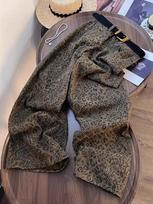 Women's High Waist Wide Leg Jeans Leopard Print Loose Fit Casual Straight Leg Trousers Summer Vintage Streetwear Denim Pants