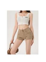 Women's High Waist Slim Fit Khaki Denim Shorts Stretch Casual Solid Hot Pants M