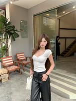 Women's V Neck Short Sleeve Crop Top Slim Fit Elegant Commuter Tee Solid Color Button Detail Blouse S