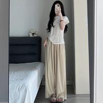 Women's High Waist Wide Leg Pants Loose Straight Trousers Minimalist Ice Silk Yamamoto Pants Fall Lazy Casual Daily Bottoms S