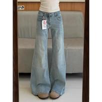 Women's Low Waist Flared Jeans Casual Slim Denim Pants Vintage Streetwear Trousers S