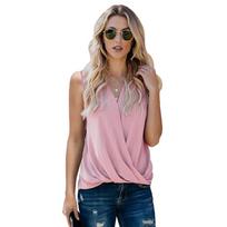 Women's V Neck Sleeveless Wrap Tank Top Slim Fit Polyester Solid Color Summer Casual Cami Blouse S