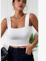 Women's Square Neck Sleeveless Crop Top Slim Fit Elegant Camisole XS