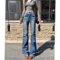 Women's High Rise Flare Jeans Slim Fit Office Style Bootcut Jeans 2025 Winter Vintage Washed Medium Stretch Retro Blue Long Denim Pants XS