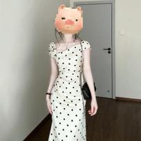 Women's Asymmetric Off Shoulder Sleeveless Midi Dress Slim Mid Waist Polka Dot Bodycon Dress 3D Floral Elegant French Summer Party Dress S