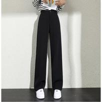 Women's High Waist Straight Leg Suit Pants Drapey Micro Stretch Wide Leg Trousers Elegant Office Solid Black Casual Long Pants For Spring Fall S