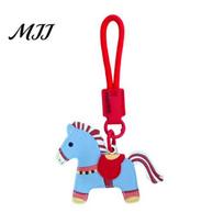 Keychain with Lanyard Pendant Cartoon Horse Shape Key Holder Colorful Faux Kids Gift Leather Access Card Case Bag Decorative Accessory