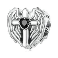 Angel Wings Heart with Cross Silver Charm Beads