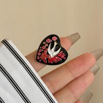 Luxury Enamel Ring Heart Chunky Ring Lovely Retro Drip Oil Ring  Decoration Style1