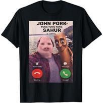John Pork Calling Brainrot Meme T-Shirt, Unisex Short Sleeve Graphic Crewneck in Unisex T-Shirt S